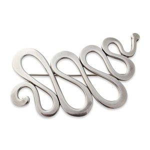 Vintage Sterling Silver Snake Brooch Large Curvy Serpent Abstract Modernist